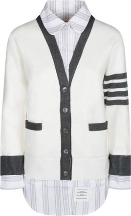 Thom Browne Gelaagde Cardigan met 4Bar Streep - Dames - Vesten - Wit - 2XS - Katoen - Truien & Vesten