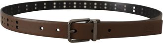 Dolce & Gabbana Mens Dark Brown Perforated Leather Metal Belt
