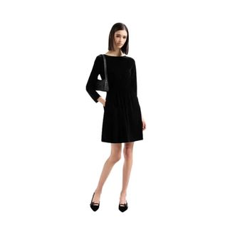 Emporio Armani Uitlopende Chenille Jurk met Ribbels - Dames - Korte kleedjes - Zwart - M - Kleedjes