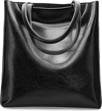 Generic Ladies Handbags Big Women Large Vintage Female Office Hand Shoulder Bags, Compatible For Tote(Black)