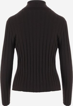 Allude Womens Wool High-Neck Ribbed Sweater Dark Brown