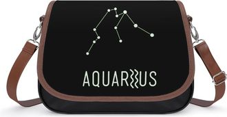 Generic Aquarius Constellation Leather Crossbody Bags for Women Messenger Handbag Purse Shoulder Bag