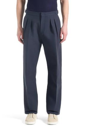 Mani&egrave;re De Voir Nolan Twin Pleat Chino Trousers with Stitch Detail in Navy at Nordstrom, Size 38
