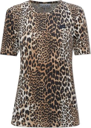 Ganni T-shirt met Patch - Dames - T-shirts - Beige - M - Leer - Tops