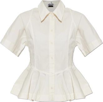 Ganni Peplum Top - Dames - Overhemden - Beige - L - Katoen - Overhemden