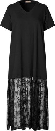 Masai A-lijn jurk met korte mouwen en gedrapeerde taille - Dames - Jurken - Zwart - Maat: XL