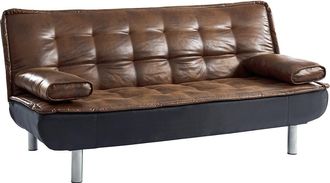 Vente-Unique Sof&aacute; clic-clac MISHAN de microfibra envejecida y piel sint&eacute;tica negro