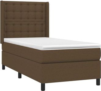 vidaXL Cama Box Spring Colch&oacute;n Y Luces Led Tela Marr&oacute;n Oscuro 90x200cm Vidaxl