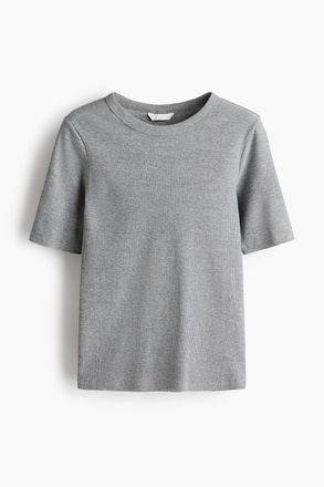 H&M Geripptes T-Shirt - Grau