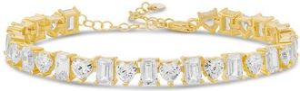SHYMI Heart & Emerald Cubic Zirconia Tennis Bracelet in Gold/White at Nordstrom, Size 6