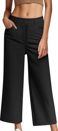 Generic Work Trouser for Women Summer Wide Leg Palazzo Ladies Pants Comfy Solid Casual Office Trousers with Pockets Trouser for Women UK Womens Trouser Size 1