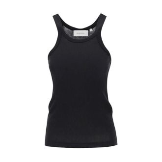 Sportmax Sportmax, Sleeveless Tops, female, Black, Size: XS Ribbed Cotton Silk Tank Top