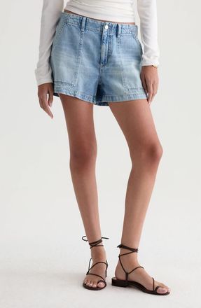 AG - Adriano Goldschmied Analeigh High Waist Workwear Denim Shorts in Wine Garden at Nordstrom, Size 31
