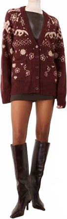 For Love & Lemons Arabella Intarsia Chunky Cardigan In Burgundy