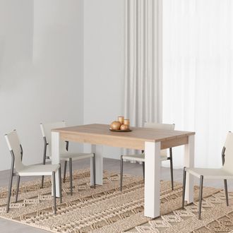 Dmora Mesa Fija Luarca, 6 Plazas, Tablero Efecto Listones, Forma Rectangular, 135x80x76h Cm Marr&oacute;n Roble Nudos
