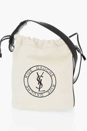 Saint Laurent Leather Bucket Bag with Printed Logo Saint Laurent