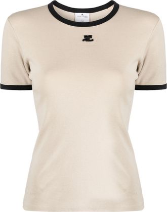 Courr&egrave;ges logo-appliqu&eacute; cotton T-shirt - women - Cotton - S - Neutrals