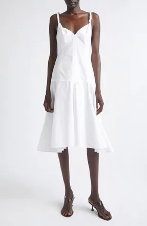 Proenza Schouler Leo Classic Cotton Shirting Midi Dress in Optic White at Nordstrom, Size 12