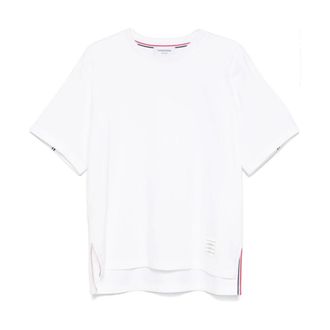 Thom Browne Tops, Heren, Wit, L, Witte Handtekening Streep Detail T-shirts