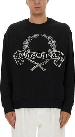 Moschino Laurel Crown Logo Geborduurd Sweatshirt - Heren - Sweatshirts & Hoodies - Zwart - Maat: XL Katoen