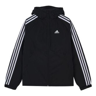 adidas 3st Down Jkt Logo Printing Side Stripe Sports Stay Warm hooded down Jacket Black H23080
