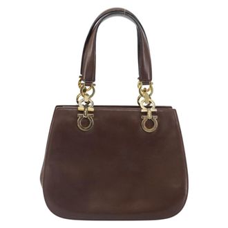 Ferragamo Gancini Handbag Leather Brown Leather Handbag (Pre-Owned)