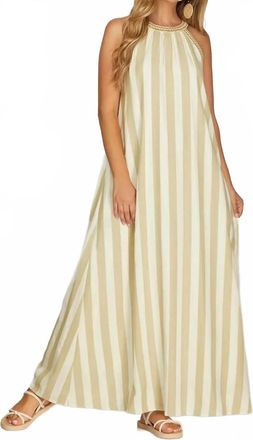 She + Sky Striped Halter Neck A-Line Maxi Dress In Taupe