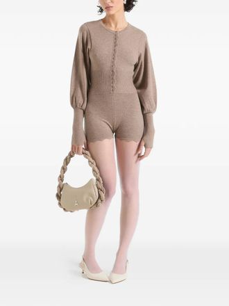 Mani&egrave;re De Voir Michele ribbed scalloped playsuit - Neutrals