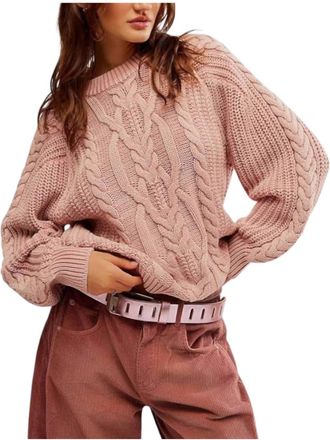Free People Frankie Cable Sweater In Misty Rose