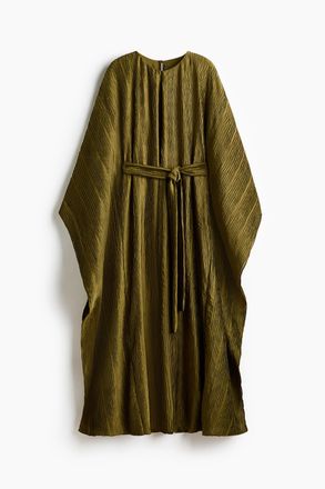 H&M Gecrinkeltes Kaftankleid mit Bindeg&uuml;rtel - Dunkles Khakigr&uuml;n