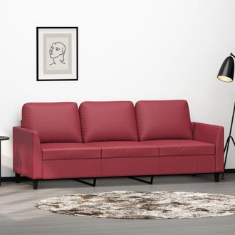 vidaXL Sof&aacute; De 3 Plazas De Cuero Sint&eacute;tico Rojo Vino 180 Cm Vidaxl