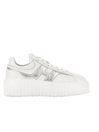 Hogan White Sneakers With Metallic Silver Accents