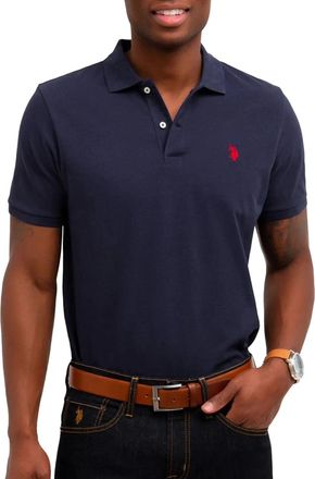 U.S.Polo Association U. S. Polo Assn. Pique Polo Shirt Mens Navy Relaxed Fit Short Sleeve JDM24