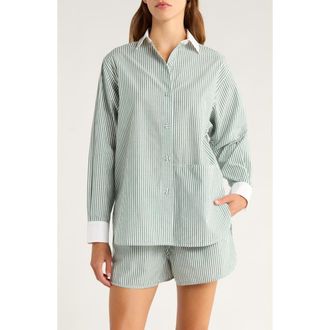 Lunya Airy Cotton & Silk Curve Hem Short Pajamas in Over Stripe at Nordstrom Rack, Size Small