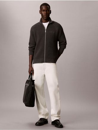 Calvin Klein Mens Smooth Cotton Stitch Full Zip Sweater - Grey - 2XL