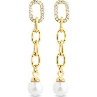 Sterling Forever Daphne Cubic Zirconia & Faux Pearl Chain Drop Earrings in Gold at Nordstrom Rack