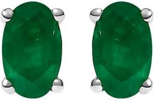 House of Brilliance 14K Gold Oval Cut Gemstone Birthstone 5x3 mm Stud Earrings in White | Green Emerald at Nordstrom