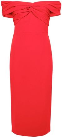 Self Portrait off-shoulder crepe midi dress - women - Acetate/Polyester/Polyester - 10 - Red