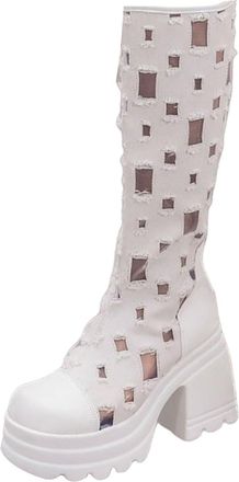 Generic Blue Jean Cowgirl Boots High Boot with A Rear Zipper and Thick Sole and High Heels for Women Tan Boot