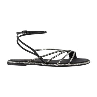 Le Silla Flat Sandals, female, Black, Size: 6 US Black Crystal Sandals Scarlet