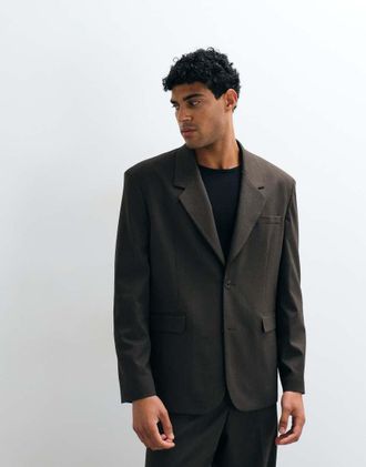 Asos giacca da abito comoda a righe sottili marroni-Marrone