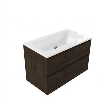 Saniclass Holz Pure Badkamermeubelset - 80x45x77.5cm - Torino solid surface wastafel wit - zonder kraangat - 2 lades - mat eiken charcoal (hout)