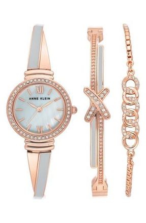 Anne Klein Mother of Pearl Dial Bracelet Watch & Bracelet Set at Nordstrom Rack