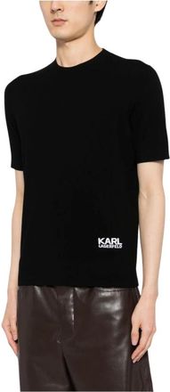 Karl Lagerfeld T-Shirts, male, Black, M, logo-intarsia knitted top