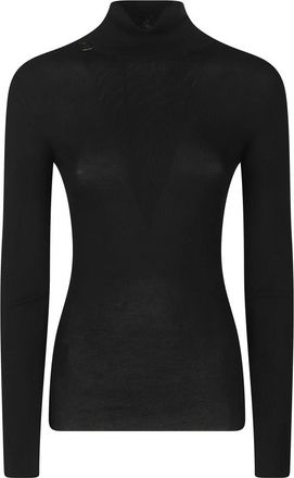 Prada Geribbelde Trui met Logo met Col - Dames - Coltruien - Zwart - S - Leer - Truien & Vesten