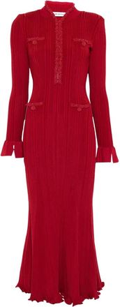 Self Portrait Geribbelde midi-jurk met kralen - Rood