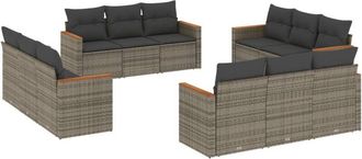 vidaXL Set De Sof&aacute;s De Jard&iacute;n 12 Pzas Con Cojines Rat&aacute;n Sint&eacute;tico Gris Vidaxl