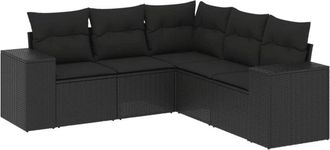 vidaXL Vidaxl - Set De Muebles De Jard&iacute;n 5 Pzas Y Cojines Rat&aacute;n Sint&eacute;tico Negro