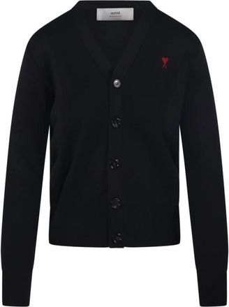 Ami Merino V-halsvest in Zwart/Rood - Dames - Vesten - Zwart - XS - Wol - Truien & Vesten