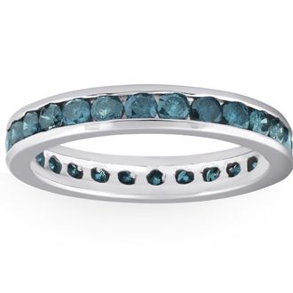 Pompeii3 1 1/2ct Blue Diamond Channel Set Eternity Ring 14K White Gold Size Selectable